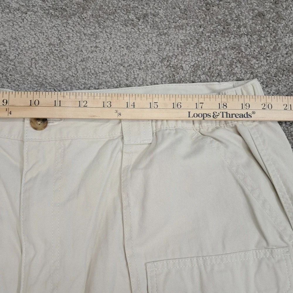 Croft & Barrow Mens Beige Khaki Cargo Shorts Size 42 Elastic Waist Cotton 7441